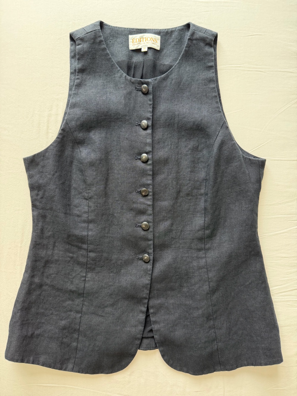 Sézane Éditions Black 100% Linen Longline Button Front Vest Size 38